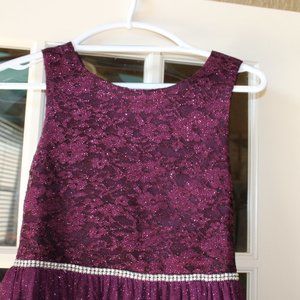 Big Girls Xtraordinary Purple Sleeveless Glitter Lace High-Low Dress - Size 16